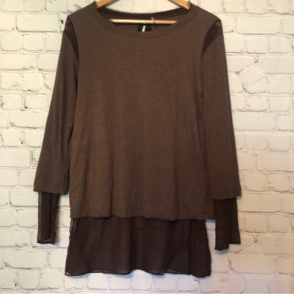 Heather Silk Blend Long Sleeve Top Size Small Brown
